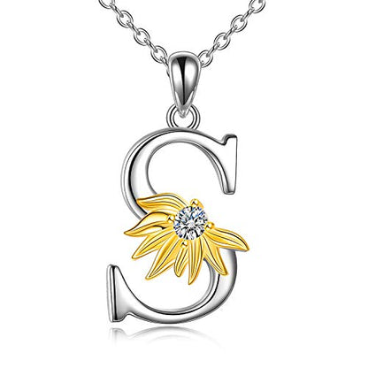 POPLYKE Initial Sunflower Necklace for Women 925 Sterling Sliver Sunflower Pendant Necklace Letter Initial Pendant Chain - style: Sunflower S