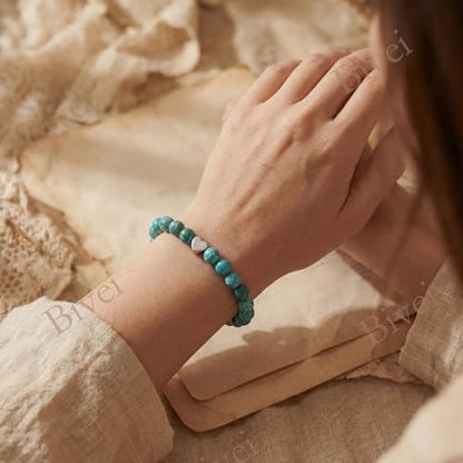 Bivei Crystal Stretch 6mm Bracelets for Women | Handmade Natural Stone Beaded Stretch Bracelet, Stainless Steel Heart Bead, Tranquility Yoga Gift Jewelry for Women - color: Sea Sediment Jasper - Grounding