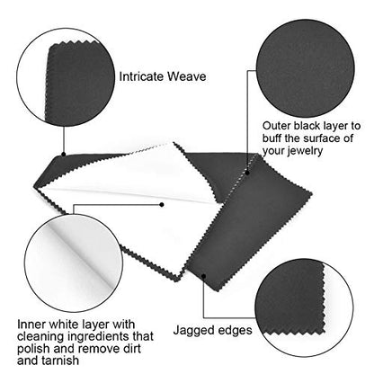 SEVENWELL Silver Polishing Cloth, 2PCS Large Jewelry Cleaning Cloths | Dual-Layer Cleaning, Large 10" × 12", Reusable, Removes Tarnish, Restores Shine, For Sterling Silver, Gold & Platinum - color: Black