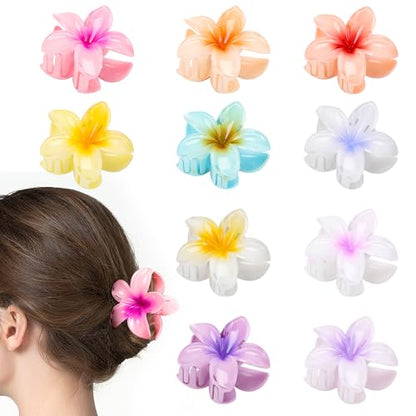 HAPTIME 10 Pack Flower Hair Clips, Beach Hair Accessories, Preppy Claw Clips, Plumeria Hair Clip, Hawaiian Claw Clips, Gifts for Women Teen Girls
