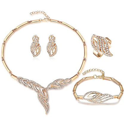 Womens Luxury Africa Dubai 18k Gold Plated Jewelry Sets Wedding Rhinestone Crystal Bib Statement Necklace Earrings Set for Brides Party Prom - color: C-Gold Statement Jewelry Set
