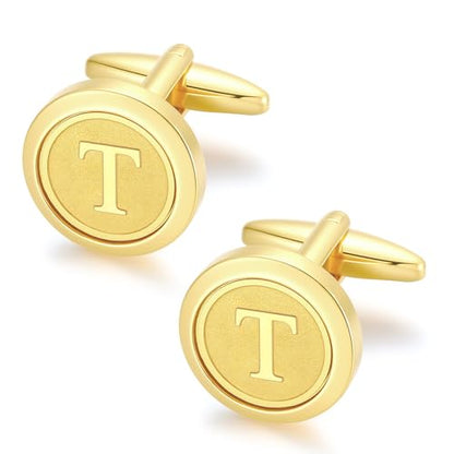 GWD Initial Cufflinks for Men Classic Cuff links Mens Letter Shirts CuffLinks Wedding Gift - color: T