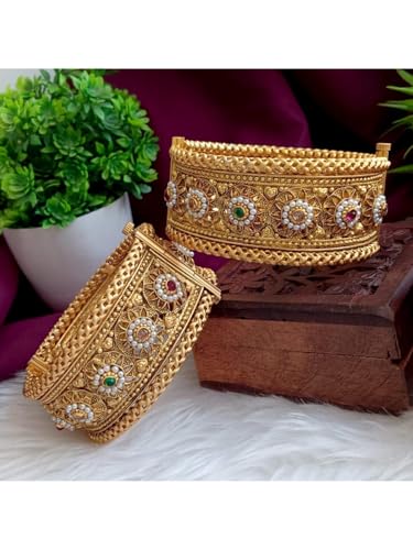 Efulgenz Indian Bridal Wedding Bollywood Big Broad Bracelet Bangle Set - color: Gold, size: 2-6