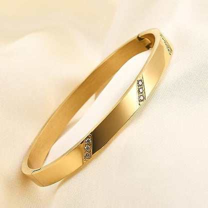 MYNENEY Womens Bracelets Stainless Steel Pave Cubic Zironia Stackable - color: 6mm-3 Crystal Gold, size: 7 Inch