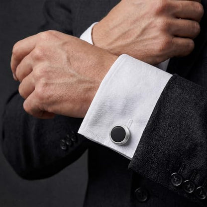 Cufflinks for Men, Stainless Steel Tuxedo Cuff Links Classic | Stainless Steel, 0.5 inch Lead-Free and Nickel-Free, groom Wedding Business Party, Gift for boyfriend Husband father - color: Black