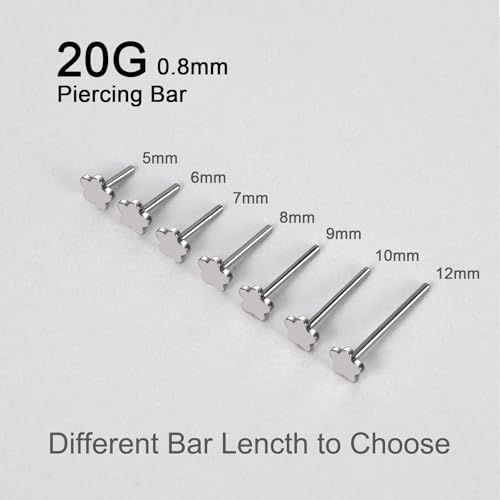Threadless Bar G23 Titanium 20G 16G 18G Replacement Post Bar Flat Back Stud Earrings for Helix Cartilage Lobe Medusa Labret Nose Tragus Conch Piercing Jewelry - size: 20g 12mm, style: Flower,2Pcs Threadless Bars