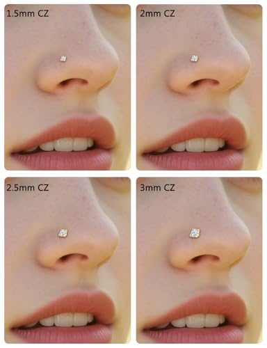 18G 20G 22G Round Cubic Zirconia Nose Rings Studs for Women Men 316L Stainless Surgical Steel Nose Ring Stud Piercing Jewelry Silver Gold Clear CZ 1.5mm 2mm 2.5mm 3mm - style: 24G (Thin) L Shaped Gold