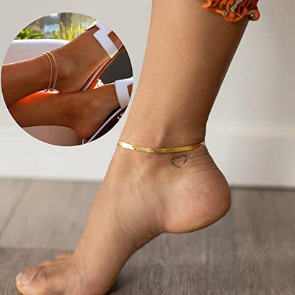 DEARMAY Gold Anklets for Women Waterproof | Non Tarnish14K Gold Plated Ankle Bracelets Set Stack, Summer Beach Jewelry Gifts for Vacation - color: Gold Anklet-B