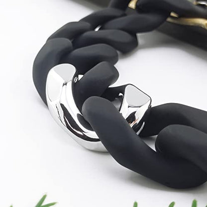 Firstmeet Statement Chunky Acrylic Chain Link Choker Necklace for Women - color: Black