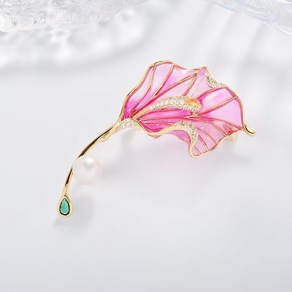 Flower Brooch for Women Rhinestone Pearl Zirconia Flower Lapel Pin Birthday Holiday Gift for Mother Wife Girlfriend - color: 03 Calla Lily-2