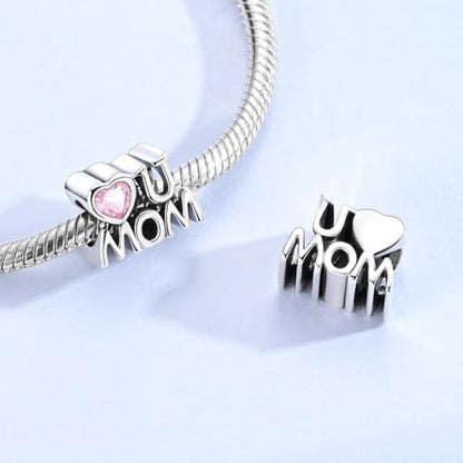 NARMO 925 Sterling Silver Charm Bead for Bracelets Silver Charms for Women - color: LOVE U MOM