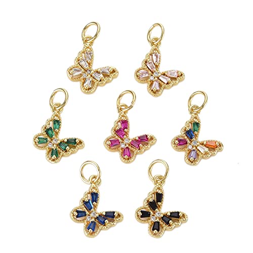Beadthoven 10pcs Real 16K Gold Plated Butterfly Charm Pendants Cubic Zirconia Crystal Butterfly Charm Beads with Jump Ring for DIY Jewelry Making Tiny Dangle Accessories - color: Butterfly#-10pcs