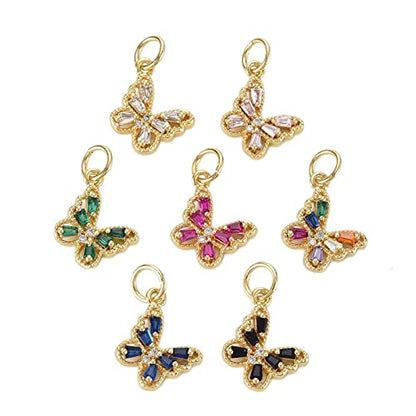 Beadthoven 10pcs Real 16K Gold Plated Butterfly Charm Pendants Cubic Zirconia Crystal Butterfly Charm Beads with Jump Ring for DIY Jewelry Making Tiny Dangle Accessories - color: Butterfly#-10pcs
