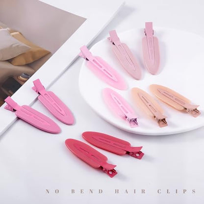 10 Pcs Creaseless No Crease No Bend Flat Hair Clips For Styling Non Slip Makeup Clips For Women Salon Hairstyle, Pink Rose Red - color: Pink Rose Red