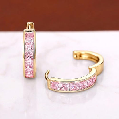 Fashionable Hoop Earrings with Princess Square Cubic Zirconia for Women - color: E6097
