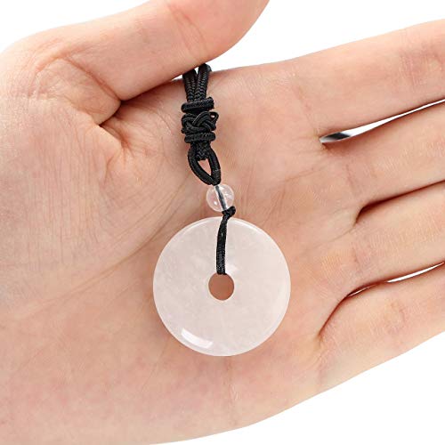 Jovivi 30mm Circle Donut Healing Crystals Necklace Natural Semi-Precious Chakra Gemstone Stone Amulet Lucky Coin Donuts Charm Protection Quartz Reiki Pendant Necklace for Men Women Adjustable Rope - color: Clear Quartz Crystal