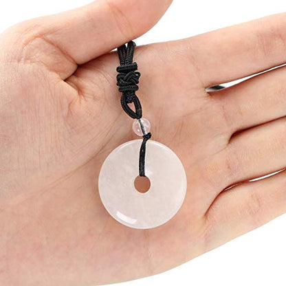 Jovivi 30mm Circle Donut Healing Crystals Necklace Natural Semi-Precious Chakra Gemstone Stone Amulet Lucky Coin Donuts Charm Protection Quartz Reiki Pendant Necklace for Men Women Adjustable Rope - color: Clear Quartz Crystal