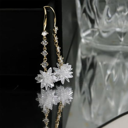 Sonateomber Gold Silver Small Hoop Dangle Earrings for Women, Trendy Dainty Rhinestone CZ Dangling Prom Wedding Leaf Flower Snowflake Butterfly Starfish Fashion Jewelry Gift - color: CZ White