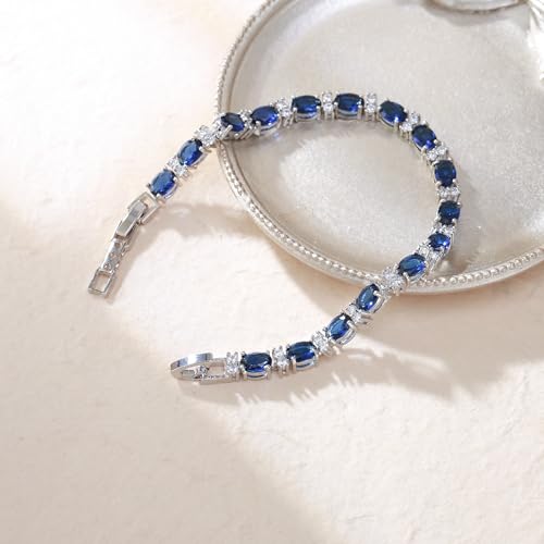Crysdue Wedding Bridal Bracelets for Brides, Cubic Zirconia Tennis Birthstone Jewelry Gift for Women Prom - style: C_Blue 8“
