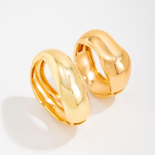 Chunky Gold Bangles for Women Gold Plated Stackable Bracelets Set Trendy Cuff Bracelets Stack Wrist Open Bangle Jewelry Gift Accessories - style: Gold-2