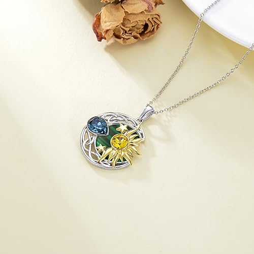 AOBOCO 925 Sterling Silver Moon Sun Star Necklace Celtic Jewelry for Women Girls - color: Silver&Gold&Malachite