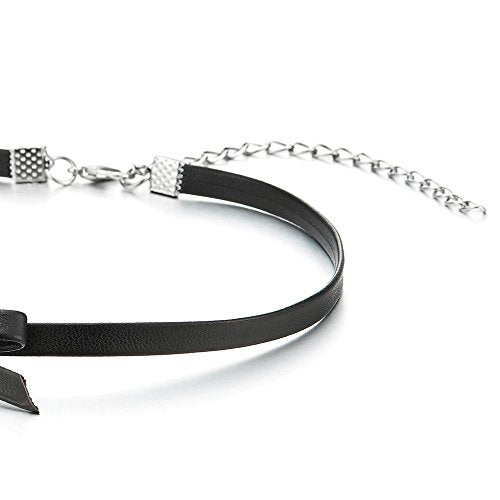 Ladies Leather Bow Choker Necklace Pendant - color: A-Black Color