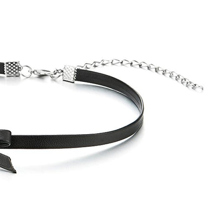Ladies Leather Bow Choker Necklace Pendant - color: A-Black Color