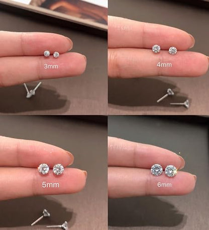 6 Pairs Stud Earrings Set, Hypoallergenic Cubic Zirconia Earrings 316L Stainless Steel CZ Earrings 3-8mm - color: A-White CZ