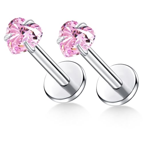 BelezaDosas G23 Titanium Labret Studs Threadless 16G Lip Rook Lobe Tragus Helix Cartilage Push Back Earring Piercing Jewelry - style: 1 piar love pink