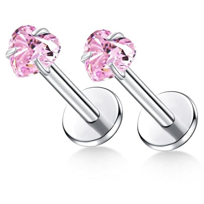 BelezaDosas G23 Titanium Labret Studs Threadless 16G Lip Rook Lobe Tragus Helix Cartilage Push Back Earring Piercing Jewelry - style: 1 piar love pink