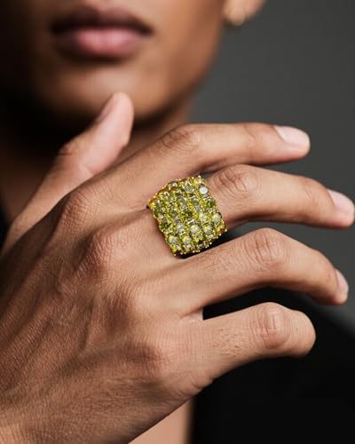 925 Sterling Silver Pave Birthstone Chunky Statement Rings for Women Men | 14K Gold Plated/Silver Large Dome Ring Birthday Cocktail Jewelry,Size 6 to 10(with Gift Box) - color: 08-Created Peridot-Aug.