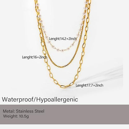 Layered Gold Necklaces for Women14K Gold Planted Non Tarnish | Cuban, Herringbone,Figaro,Paperclip Chain Layering Stack Choker Necklace , Trendy Jewelry Gift for Women - color: C