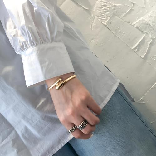 Golden Polished Chunky Twisted Hinged Waterdrop Bangle Bracelet for Women Spiraled Oval Bangle Bracelet - color: Gold Small Waterdrop Bangle