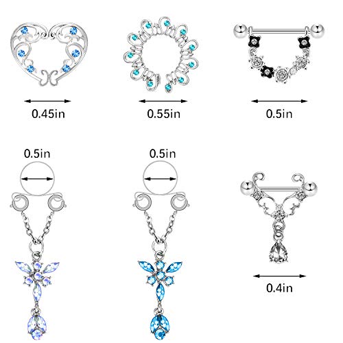 Hicarer 12 Pieces Fake Breast Ring Stainless Steel Dangle Include 8pcs Non-Piercing Breast Rings and 4pcs Faux Piercing Breast Rings for Women Piercing Jewelry