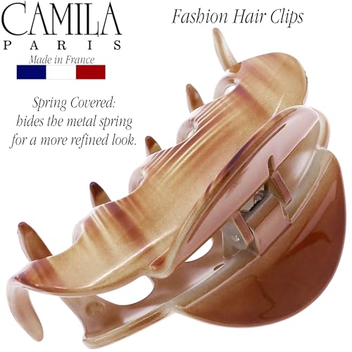 Camila Paris CP3216 French Hair Clips for Women, 3.5" Large Claw Clip Strong Hold All Day, Girl Large Claw Clips for Thick Hair, No Damage No Slip Flat Clip for Women. Made in France - color: Brown