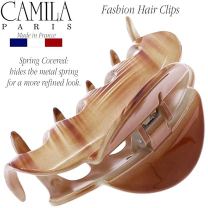 Camila Paris CP3216 French Hair Clips for Women, 3.5" Large Claw Clip Strong Hold All Day, Girl Large Claw Clips for Thick Hair, No Damage No Slip Flat Clip for Women. Made in France - color: Brown