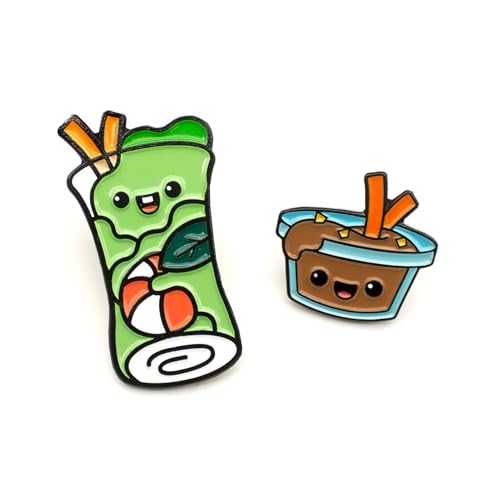 Enamel Pin Set (2 Pins Per Set) for Backpack, Bag, Lapel, Noodles, Food, Kawaii Button Collector - style: Spring Roll & Peanut Sauce