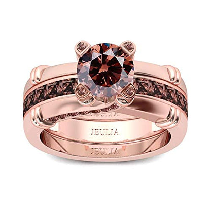 Jeulia Diamond Band Rings for Women cz Sterling Silver Interchangeable Ring Sets Wedding Engagement Anniversary Promise Ring Bridal Sets - color: Rose Gold & Chocolate