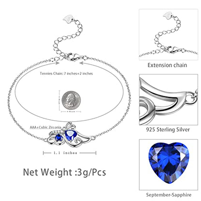 Butterfly Heart Necklace Birthstone Pendant Necklace Earrings Bracelet Women 925 Sterling Silver Animal Butterflies Birthstone Pendant Crystal Birthday Jewelry Wedding Gift - color: I.September-bracelet