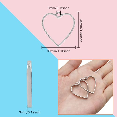 Oubaka 50pcs Open Bezel Pendants Heart Open Frame Pendant Geometric Hollow Bezel Pendants Resin Casting Frame Pendant for Earrings, Necklace, Bracelet, Pressed Flower, DIY Crafts(White K) - color: White K;Heart