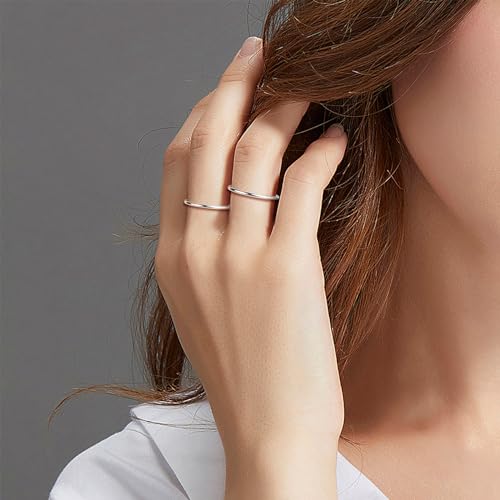 CANDYFANCY 925 Sterling Silver 1.2mm Stacking Midi Thin Rings Thumb Pinky Ring Stack Knuckle Rings for Women Band Ring Size 2.5-8.5 - color: silver-2pcs, size: 4.25