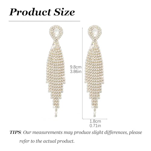 Rhinestone Earrings Prom Earrings for Women Sparkly Long Tassel Chandelier Drop Statement Earring Jewerly Gifts Wedding Party Prom Dresses Accessories - color: A2: gold prom earrings