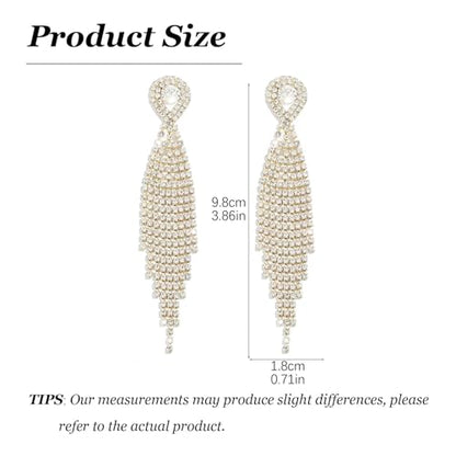 Rhinestone Earrings Prom Earrings for Women Sparkly Long Tassel Chandelier Drop Statement Earring Jewerly Gifts Wedding Party Prom Dresses Accessories - color: A2: gold prom earrings