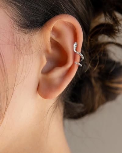 Stud Earrings for Women- 14K Gold/White Gold Plated/Black Bow Dragon Softball Snake Bat Stud Earrings - color: Silver Snake ear cuff