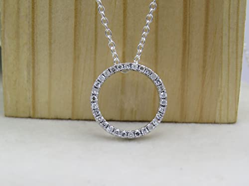 or Lab Grown White Diamond Circle Pendant | 1/4 Ctw | Round Cubic Zirconia | 18 inch Silver Chain | Women | 925 Sterling Silver - style: Cubic Zirconia