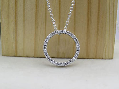 or Lab Grown White Diamond Circle Pendant | 1/4 Ctw | Round Cubic Zirconia | 18 inch Silver Chain | Women | 925 Sterling Silver - style: Cubic Zirconia