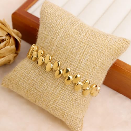 Chunky Gold Silver Bangle Bracelet for Women | Trendy, Minimalist, Oval Beads, Non Tarnish, Adjustable Bracelets, Prom, Party Jewelry Gift - color: Gold