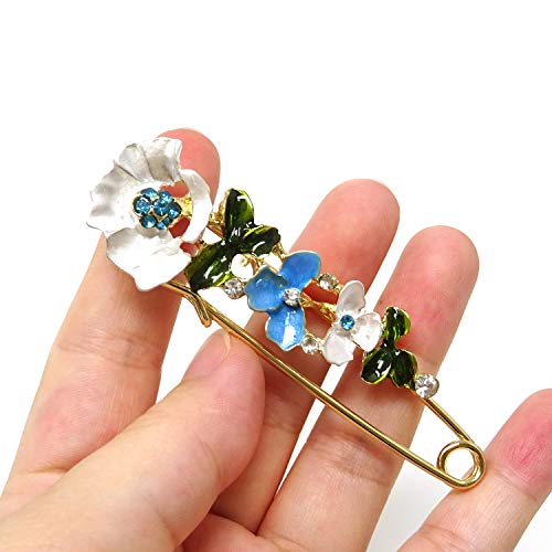 "Honbay 3PCS Stylish Chic Flower Brooch Large Safety Pins for Sweaters, Shawls, Collars, Dresses and Most Clothes"