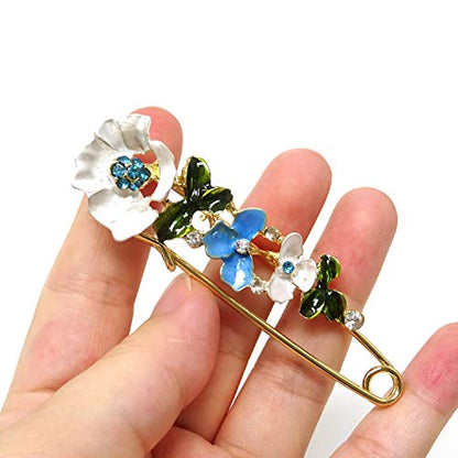 "Honbay 3PCS Stylish Chic Flower Brooch Large Safety Pins for Sweaters, Shawls, Collars, Dresses and Most Clothes"