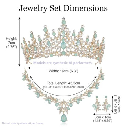 Kamirola Tiaras and Crowns for Women,Tiaras Earrings Necklace, Crystal Bridal Jewelry Set, Costume Jewelry for Women Party Halloween Prom Pageant - color: Gream Green